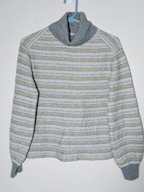 Vince Fair Isle Striped Grey Turtleneck Wool Cashmere Blend Knit Sweater M